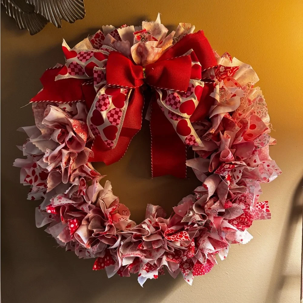 Hand Crafted Red and Pink Heart Wreath
